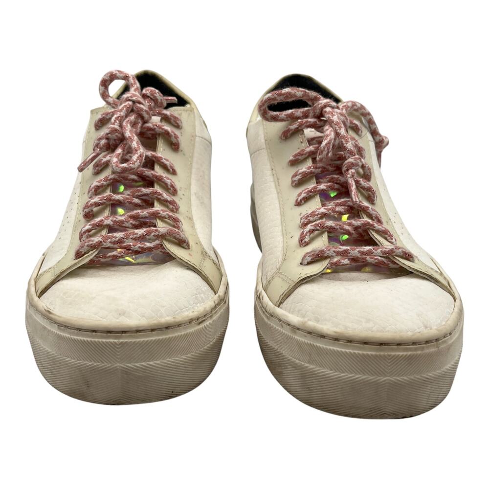P448 Thea Confetti Snakeskin Leather Platform Sneakers White Size 38 US 7.5-8 - Picture 3 of 9